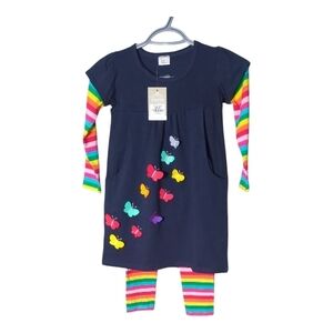 NWT Vikita Rainbow Butterfly Dress and Legging Set Navy‎ Size 5-6 Years